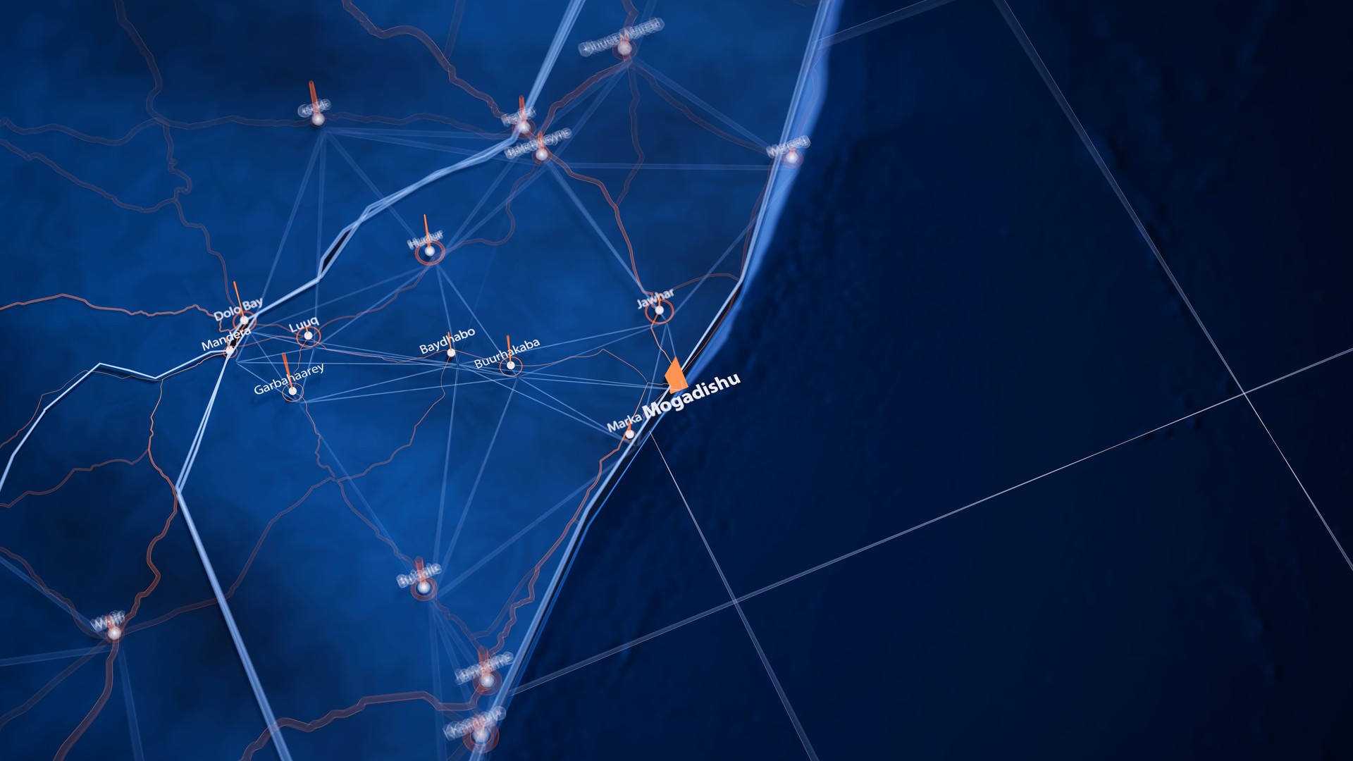 Mogadishu map big data visualization. Futuristic map infographic of city in Somalia. Visual map data complexity in modern blue and orange colors Mogadishu map big data visualization. Futuristic map infographic of city in Somalia. Visual map data complexity in modern blue and orange colors